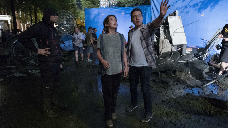 Director Michael Doughtery (right) with star Millie Bobby Brown.
